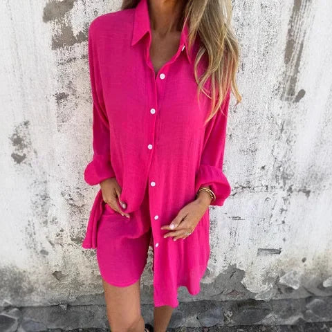 Nora | Casual Effen Bluse med Korte Bukser Sæt