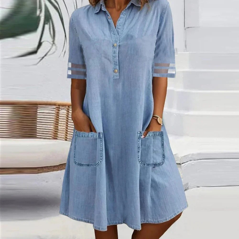 Jennie | Denim Mini Kjole med Lommer