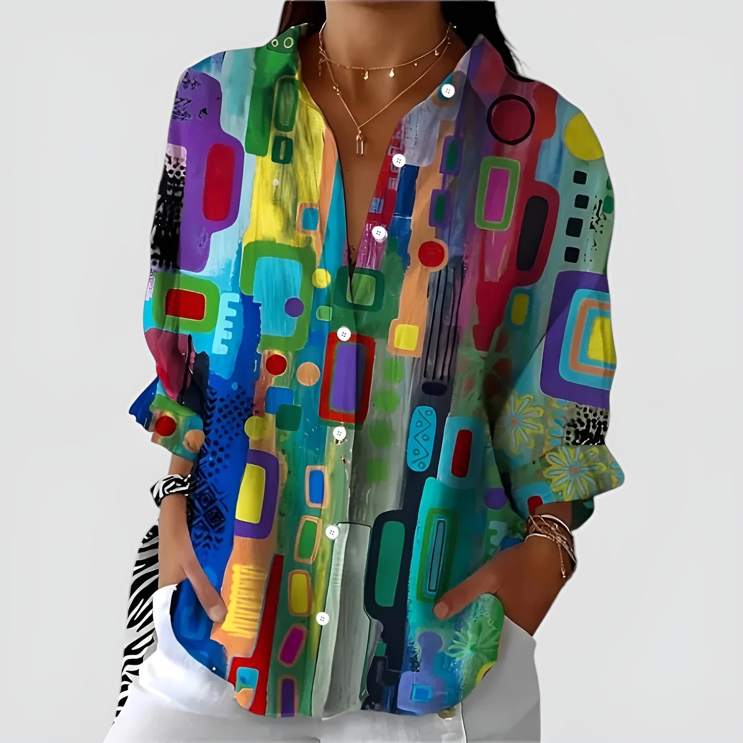 Ida | Bluse med farverigt design
