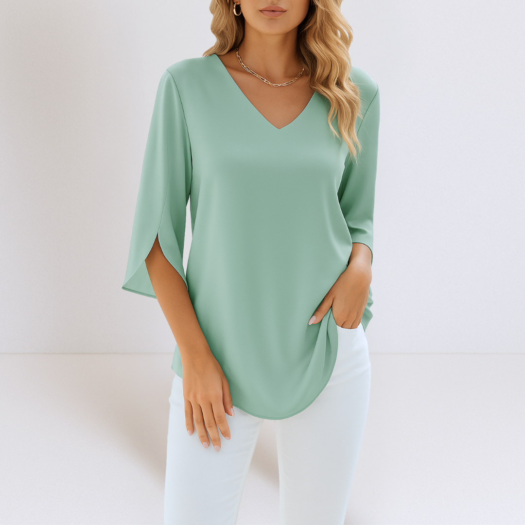 Sophie | Elegant bluse med V-hals og splittede ærmer