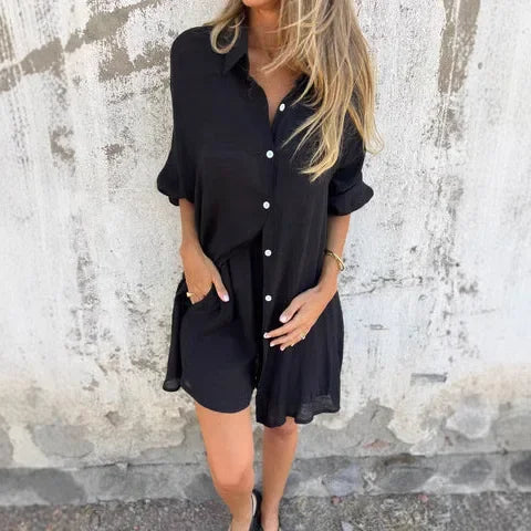 Nora | Casual Effen Bluse med Korte Bukser Sæt